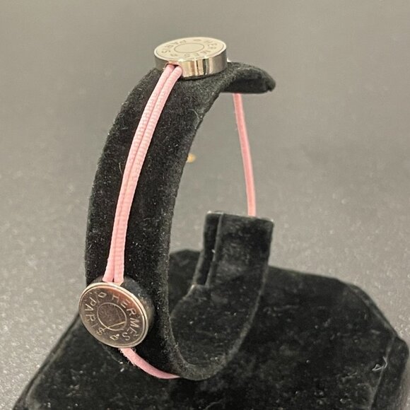 Hermes Pink Cotton Cord Adjustable Bracelet with 2 Studs (131206) - Picture 1 of 3